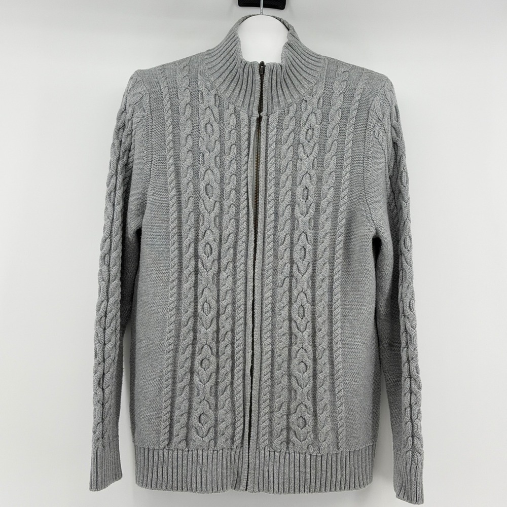 LL Bean Sweater Men's XL Full Zip Cardigan Mock Neck Cable Knit Casual